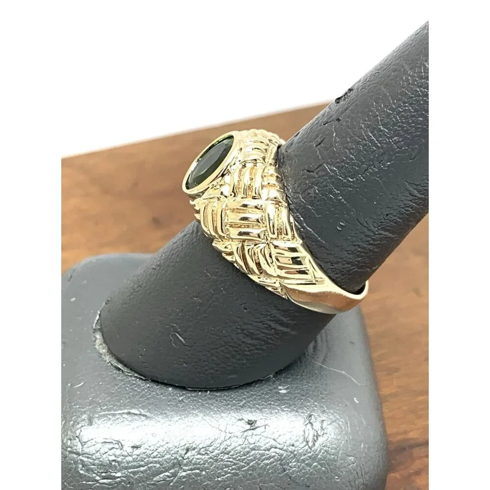 Green Gemstone Cocktail Ring 10k Yellow Gold Estate Jewelry Women's Size 8.75